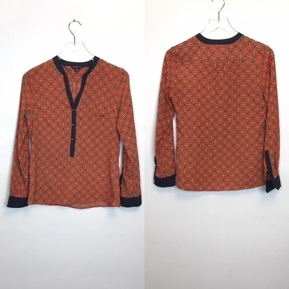 Banana Republic Career Top Orange/Khaki Print SP - Picture 1 of 8